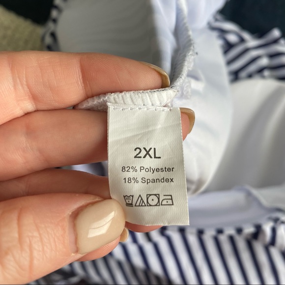 Plus One Shoulder Ruffle Striped One Piece Swim - Picture 3 of 3